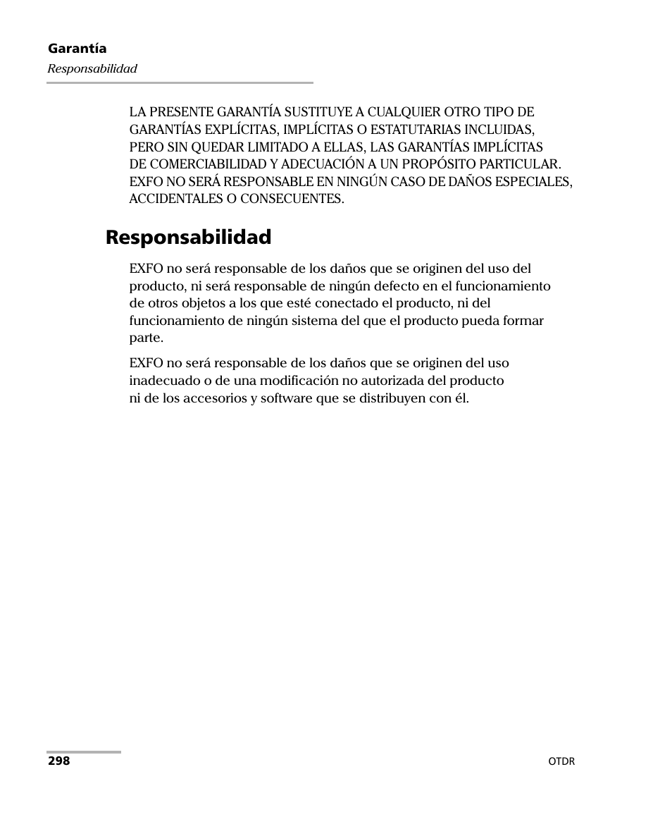 Responsabilidad | EXFO FTB-7000 OTDR Series for FTB-500 User Manual | Page 312 / 489