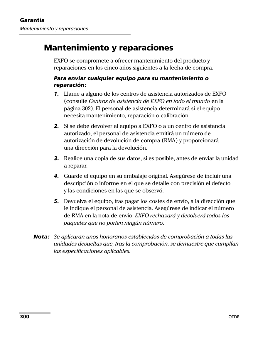 Mantenimiento y reparaciones | EXFO FTB-7000 OTDR Series for FTB-500 User Manual | Page 314 / 489