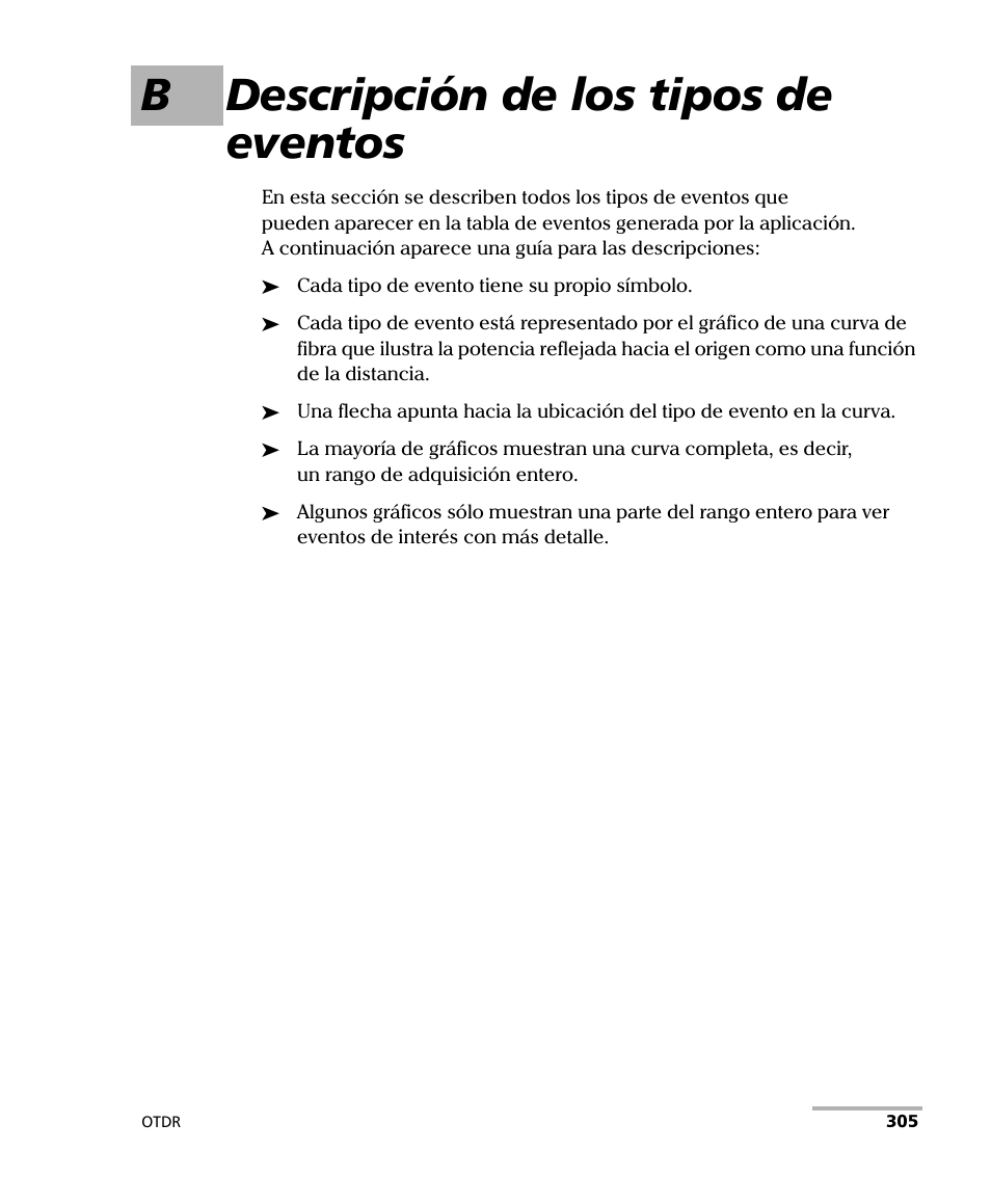 B descripción de los tipos de eventos | EXFO FTB-7000 OTDR Series for FTB-500 User Manual | Page 319 / 489