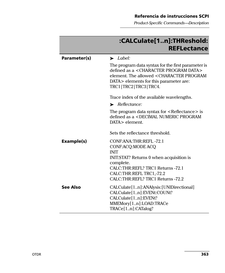Calculate[1..n]:threshold: reflectance | EXFO FTB-7000 OTDR Series for FTB-500 User Manual | Page 377 / 489