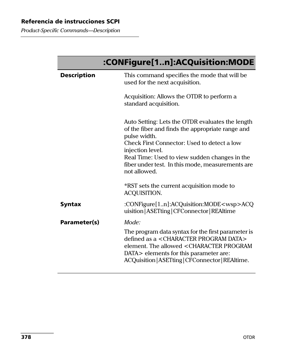 Configure[1..n]:acquisition:mode | EXFO FTB-7000 OTDR Series for FTB-500 User Manual | Page 392 / 489