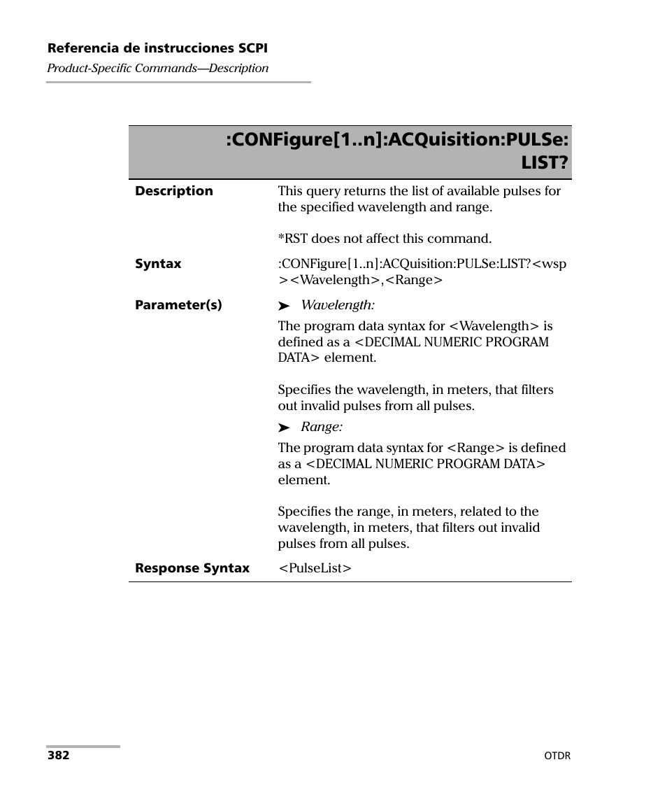 Configure[1..n]:acquisition:pulse: list | EXFO FTB-7000 OTDR Series for FTB-500 User Manual | Page 396 / 489