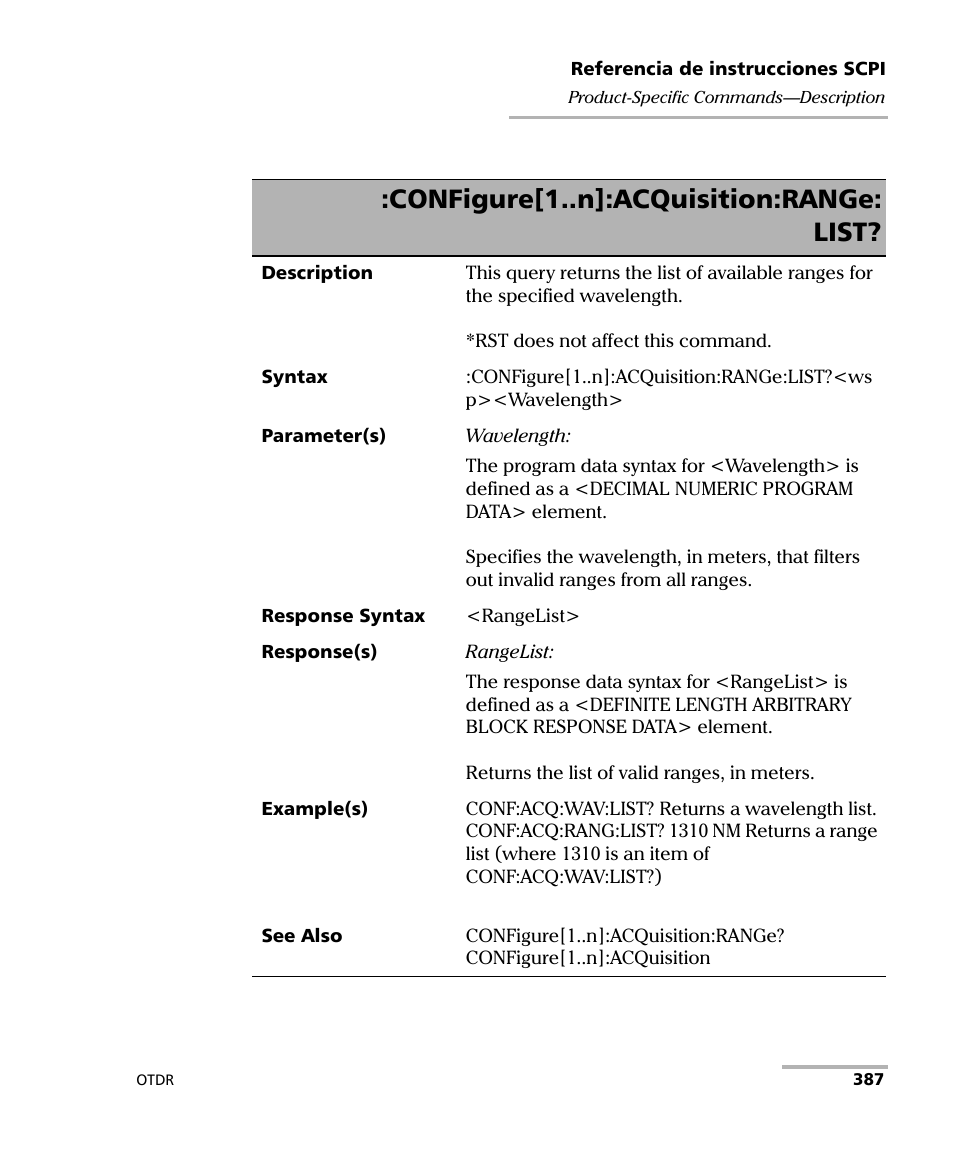 Configure[1..n]:acquisition:range: list | EXFO FTB-7000 OTDR Series for FTB-500 User Manual | Page 401 / 489