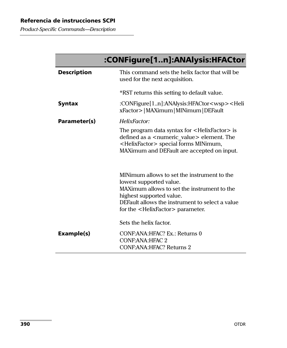 Configure[1..n]:analysis:hfactor | EXFO FTB-7000 OTDR Series for FTB-500 User Manual | Page 404 / 489