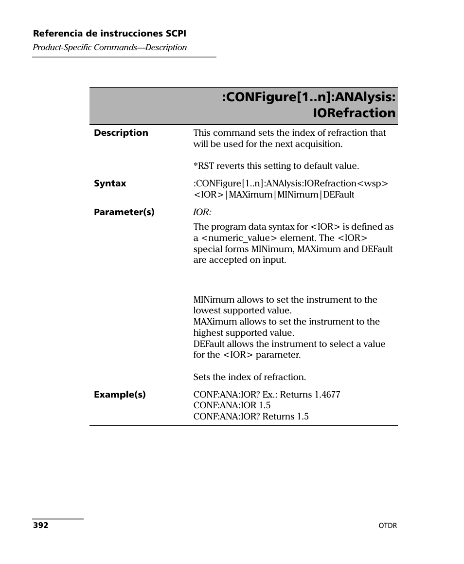 Configure[1..n]:analysis: iorefraction | EXFO FTB-7000 OTDR Series for FTB-500 User Manual | Page 406 / 489