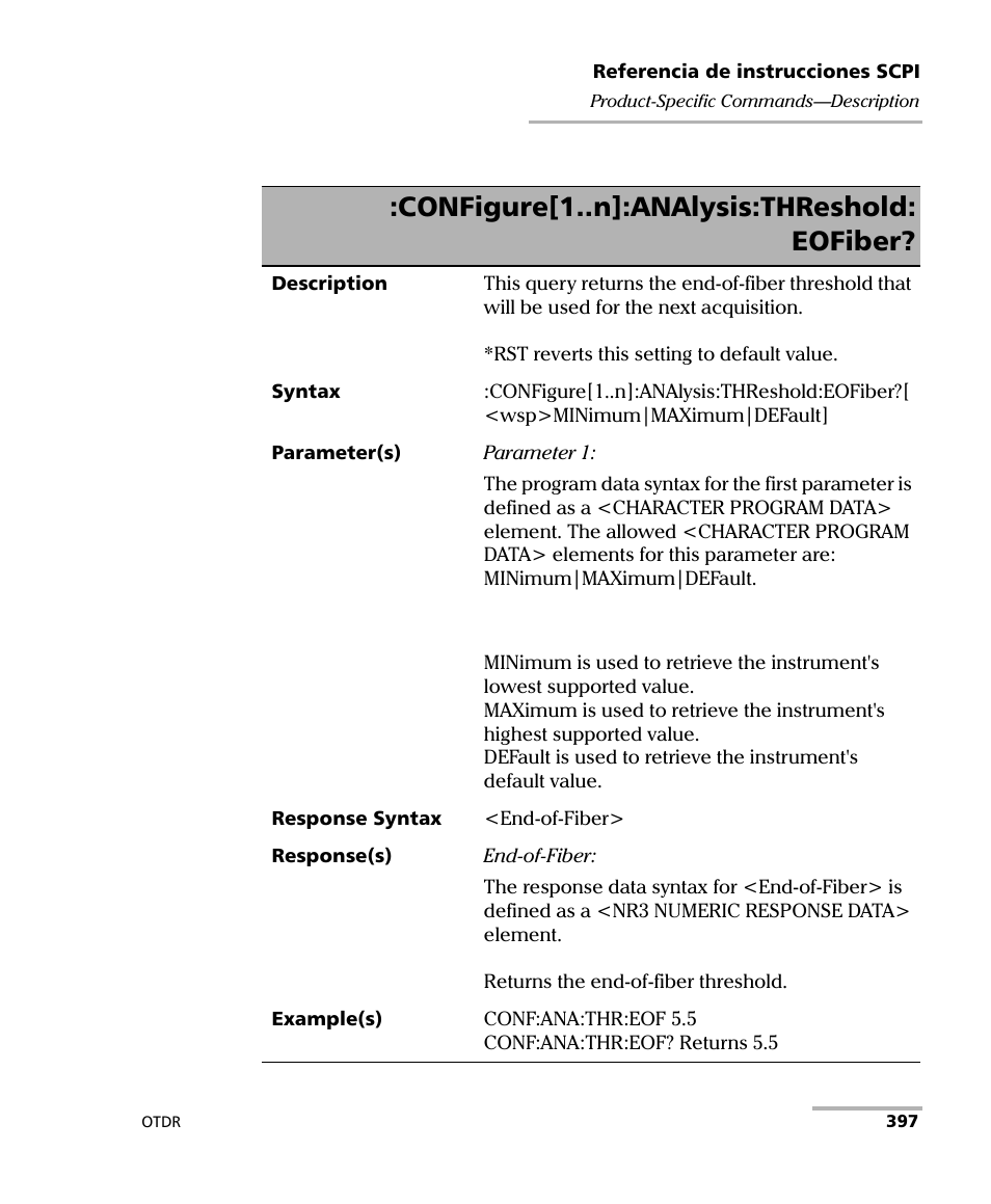 Configure[1..n]:analysis:threshold: eofiber | EXFO FTB-7000 OTDR Series for FTB-500 User Manual | Page 411 / 489