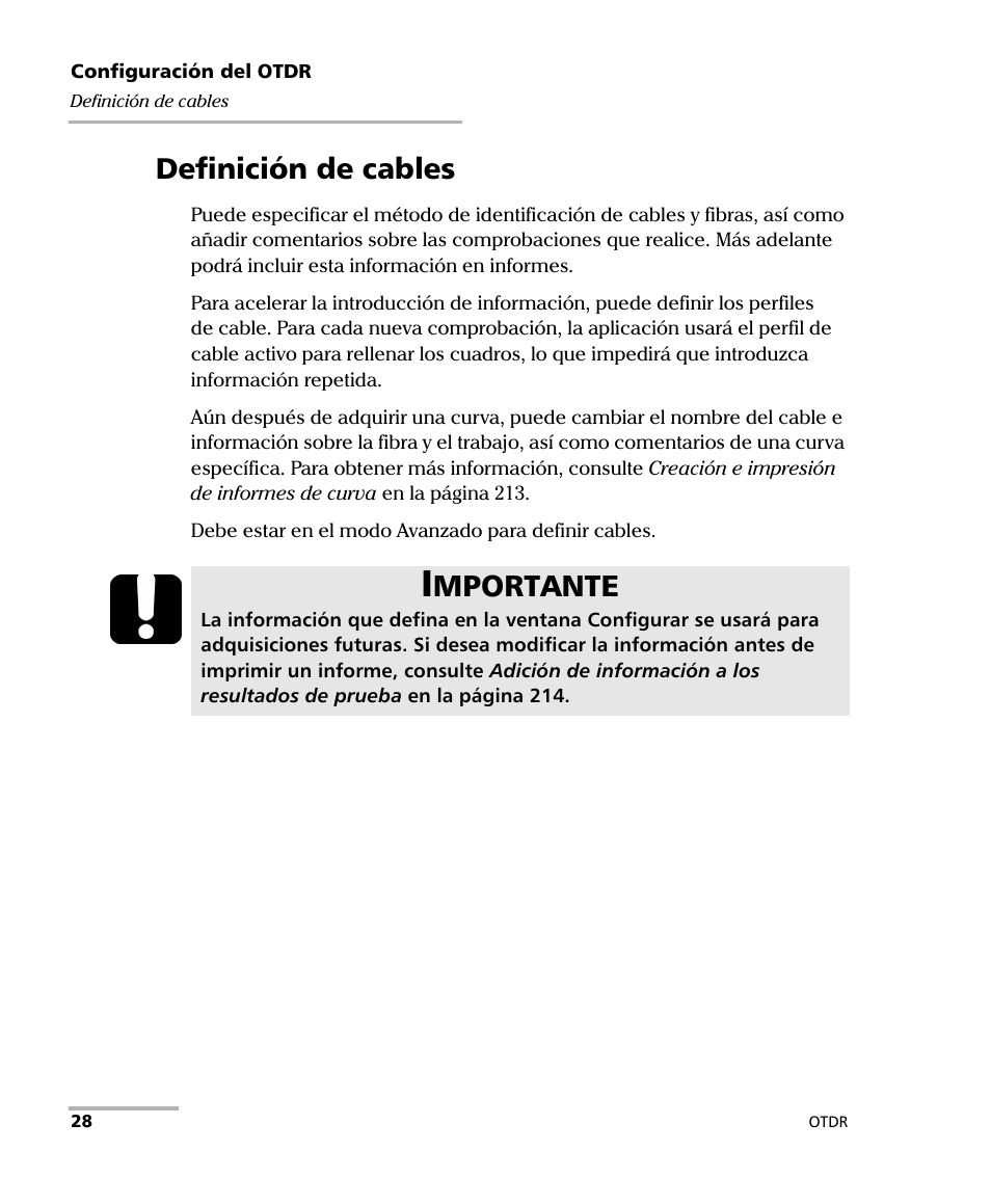 Definición de cables, Mportante | EXFO FTB-7000 OTDR Series for FTB-500 User Manual | Page 42 / 489