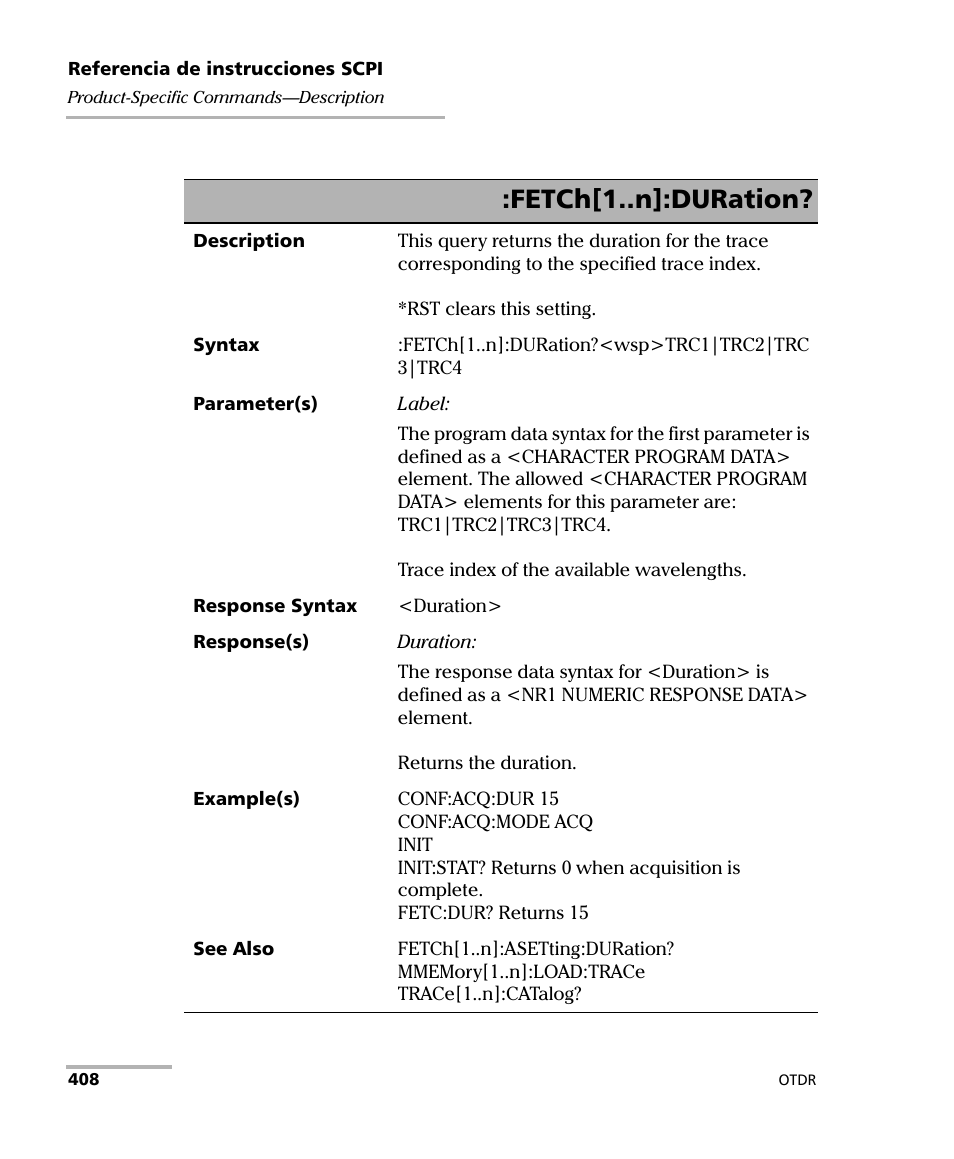 Fetch[1..n]:duration | EXFO FTB-7000 OTDR Series for FTB-500 User Manual | Page 422 / 489