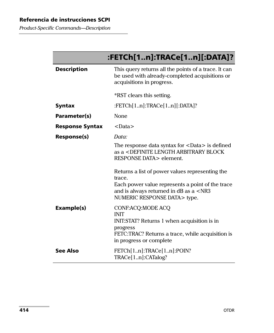 Fetch[1..n]:trace[1..n][:data | EXFO FTB-7000 OTDR Series for FTB-500 User Manual | Page 428 / 489