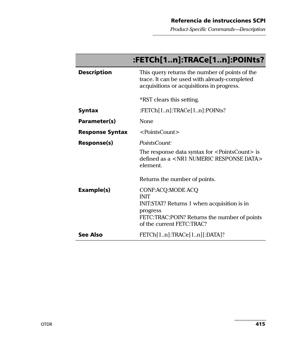 Fetch[1..n]:trace[1..n]:points | EXFO FTB-7000 OTDR Series for FTB-500 User Manual | Page 429 / 489