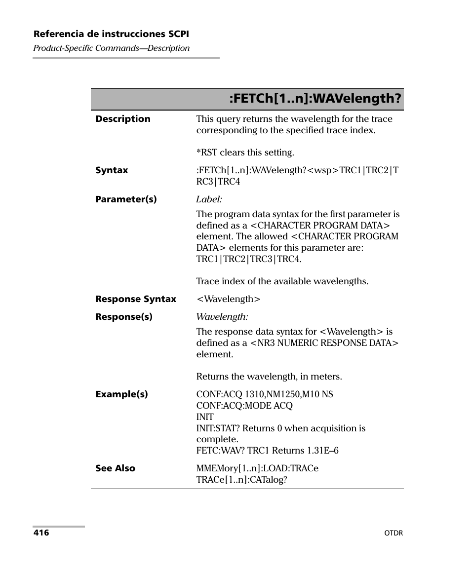 Fetch[1..n]:wavelength | EXFO FTB-7000 OTDR Series for FTB-500 User Manual | Page 430 / 489