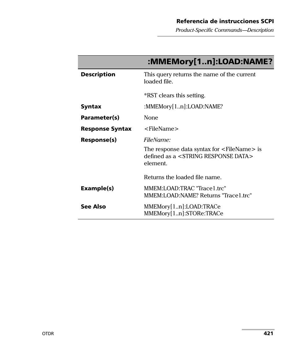 Mmemory[1..n]:load:name | EXFO FTB-7000 OTDR Series for FTB-500 User Manual | Page 435 / 489