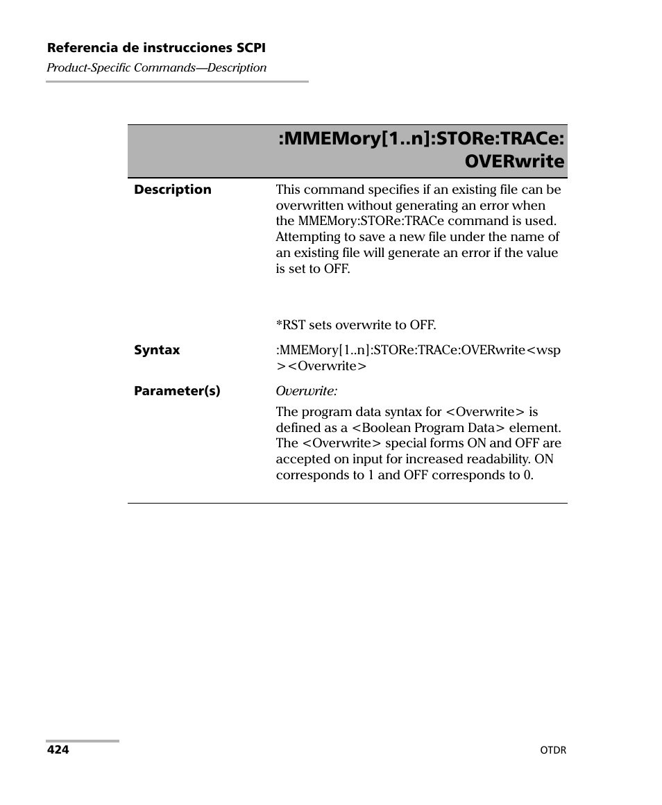 Mmemory[1..n]:store:trace, Overwrite? e | EXFO FTB-7000 OTDR Series for FTB-500 User Manual | Page 438 / 489