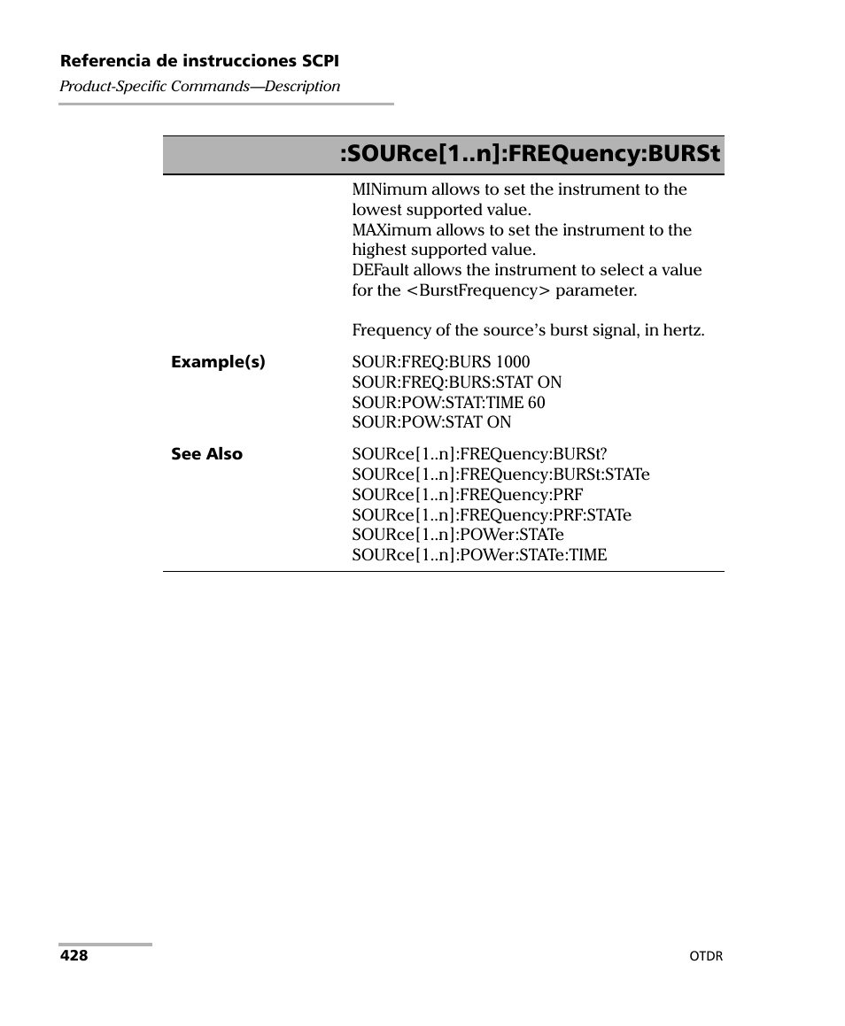 Source[1..n]:frequency:burst | EXFO FTB-7000 OTDR Series for FTB-500 User Manual | Page 442 / 489