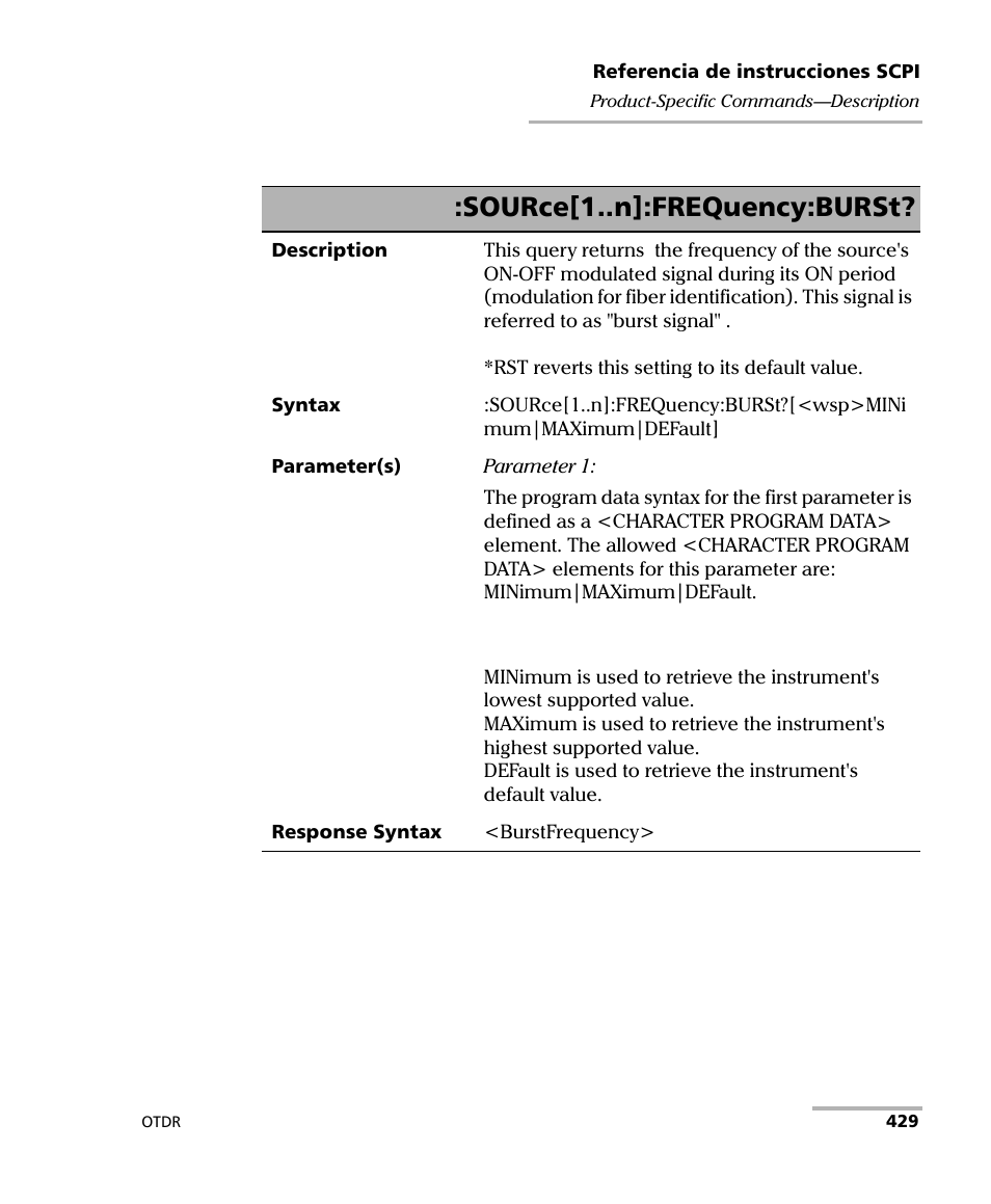 Source[1..n]:frequency:burst | EXFO FTB-7000 OTDR Series for FTB-500 User Manual | Page 443 / 489