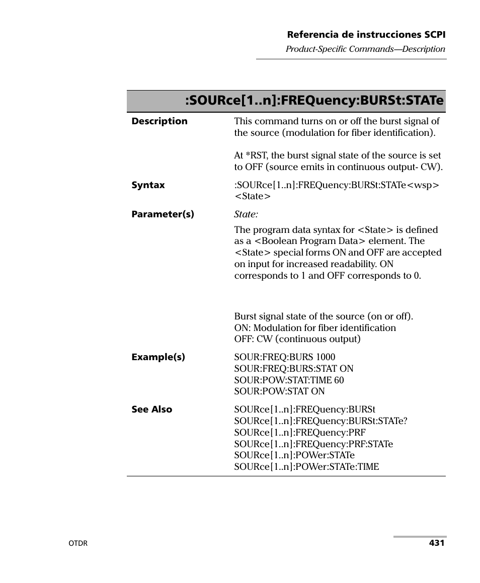 Source[1..n]:frequency:burst:state | EXFO FTB-7000 OTDR Series for FTB-500 User Manual | Page 445 / 489
