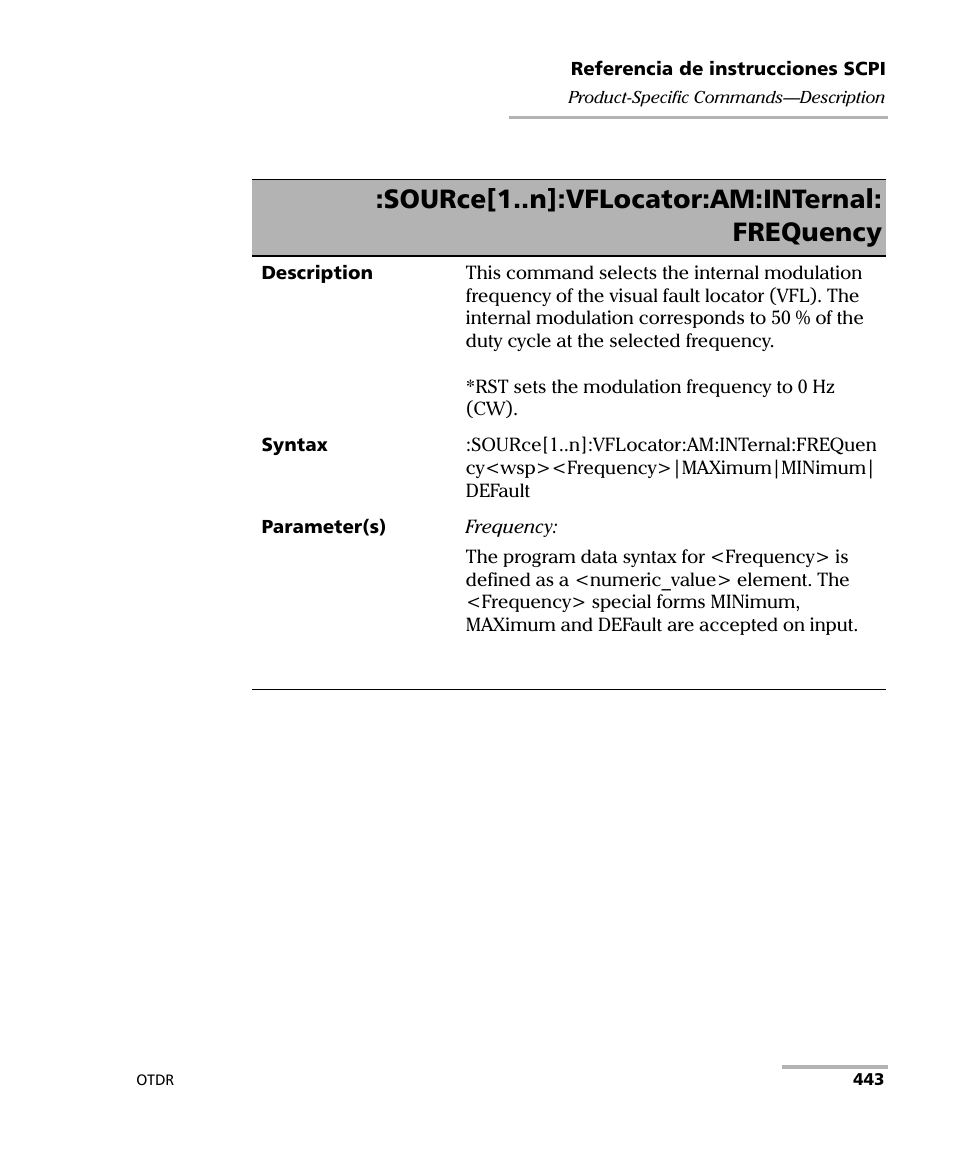 Source[1..n]:vflocator:am:internal: frequency | EXFO FTB-7000 OTDR Series for FTB-500 User Manual | Page 457 / 489