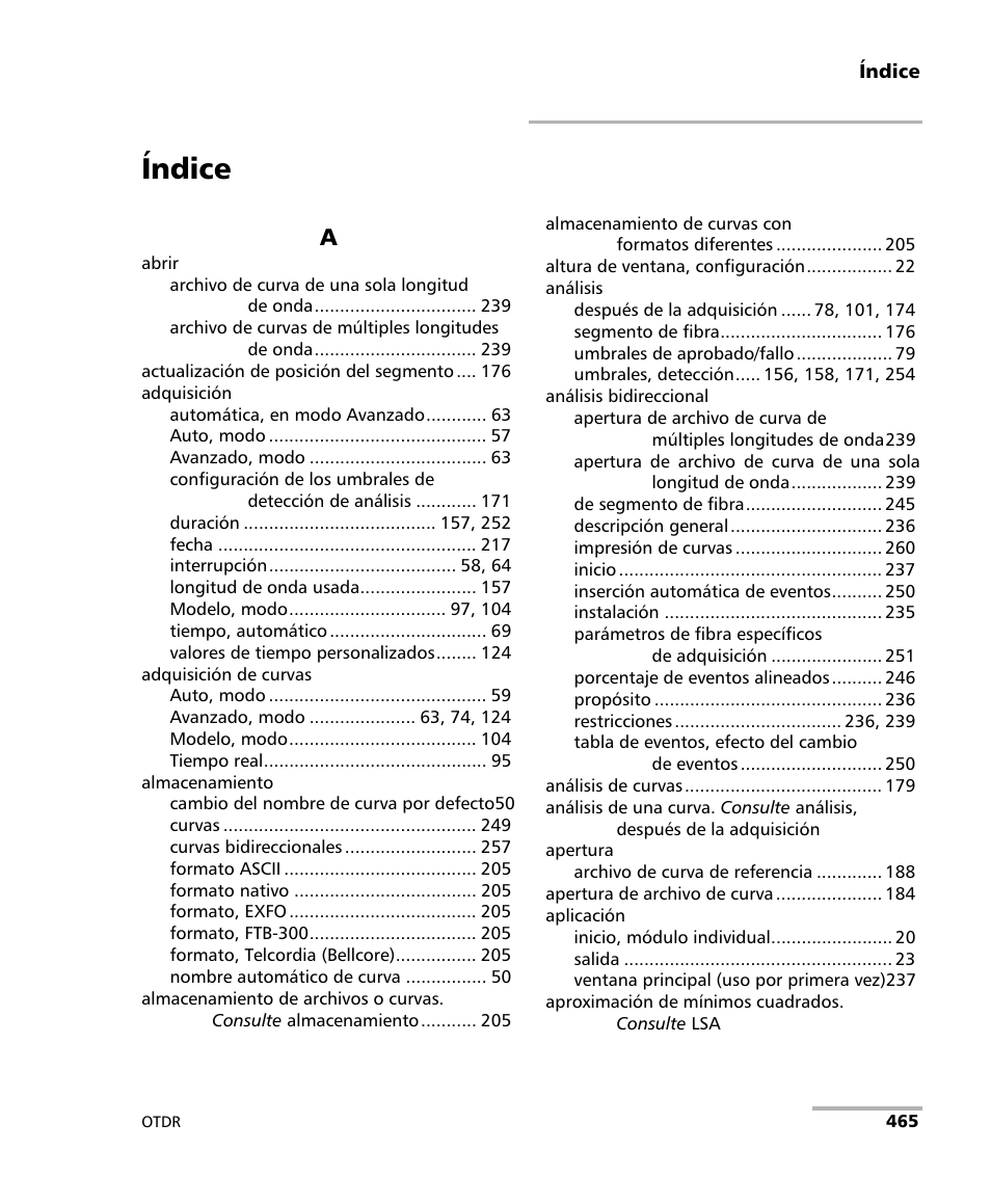 Índice | EXFO FTB-7000 OTDR Series for FTB-500 User Manual | Page 479 / 489