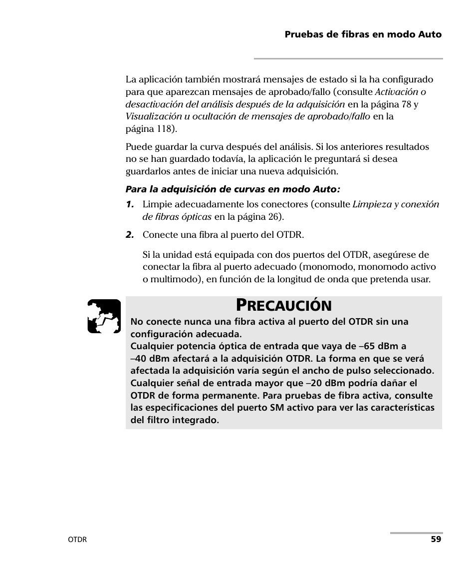 Recaución | EXFO FTB-7000 OTDR Series for FTB-500 User Manual | Page 73 / 489