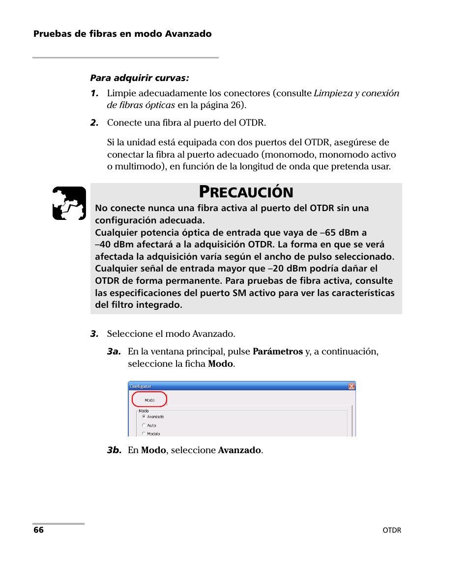 Recaución | EXFO FTB-7000 OTDR Series for FTB-500 User Manual | Page 80 / 489