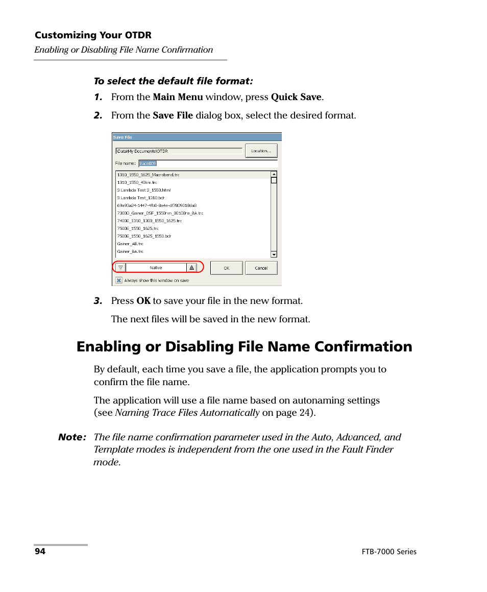 Enabling or disabling file name confirmation | EXFO FTB-7000 OTDR for FTB-200 v2 User Manual | Page 108 / 339