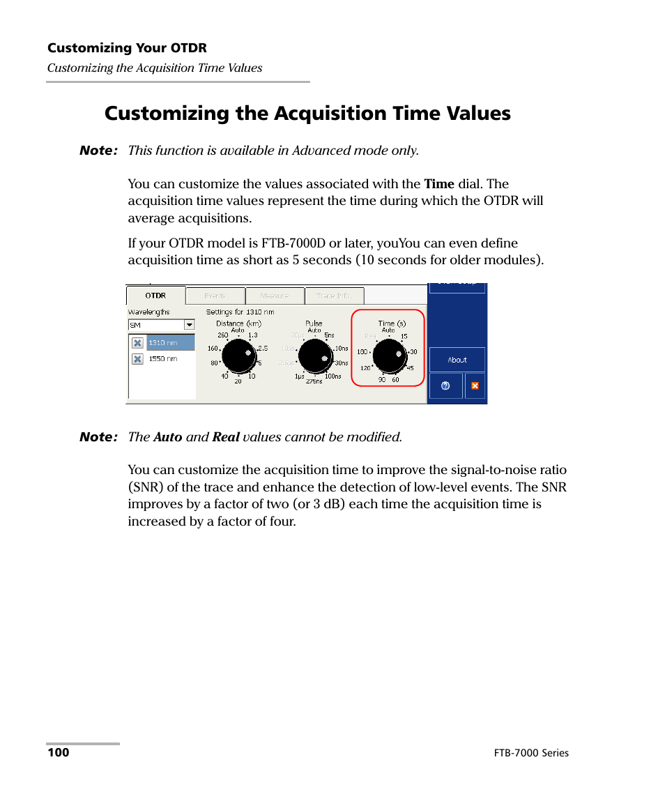 Customizing the acquisition time values | EXFO FTB-7000 OTDR for FTB-200 v2 User Manual | Page 114 / 339