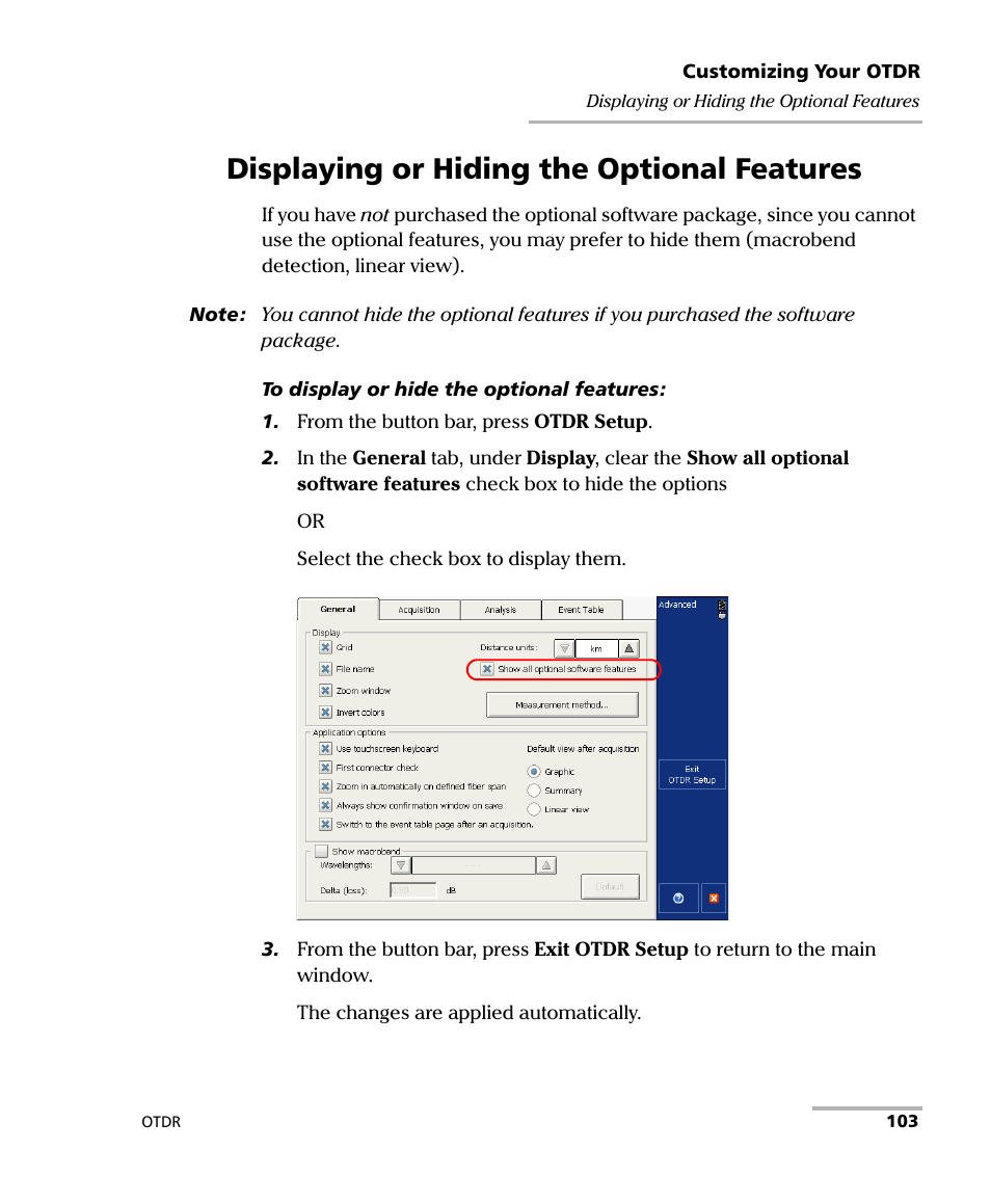 Displaying or hiding the optional features | EXFO FTB-7000 OTDR for FTB-200 v2 User Manual | Page 117 / 339