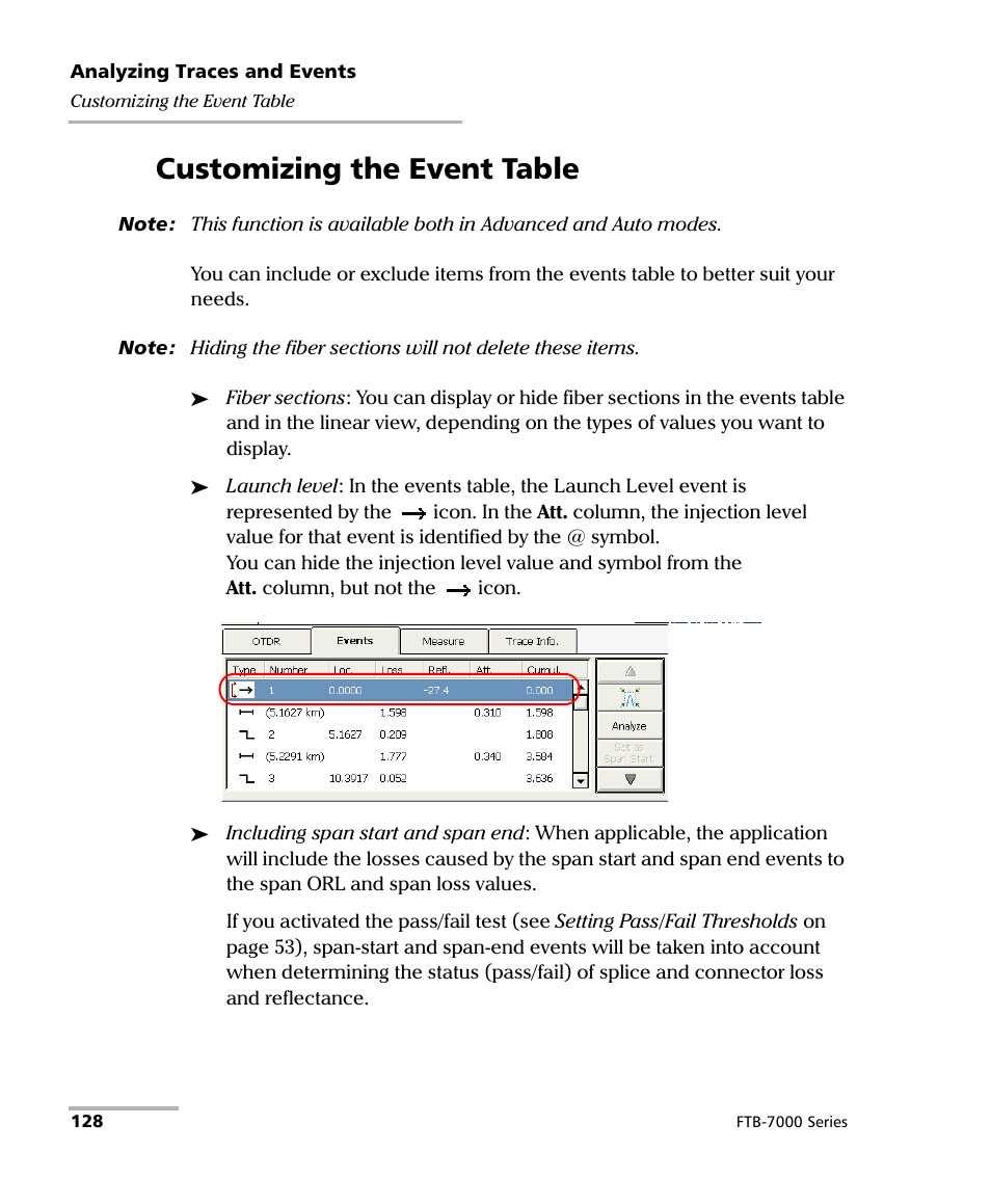 Customizing the event table | EXFO FTB-7000 OTDR for FTB-200 v2 User Manual | Page 142 / 339