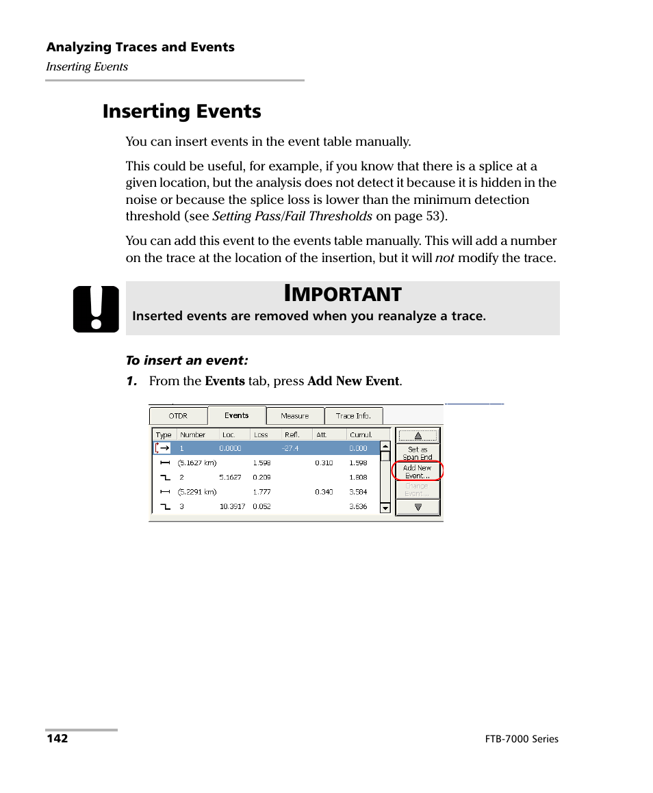 Inserting events, Mportant | EXFO FTB-7000 OTDR for FTB-200 v2 User Manual | Page 156 / 339