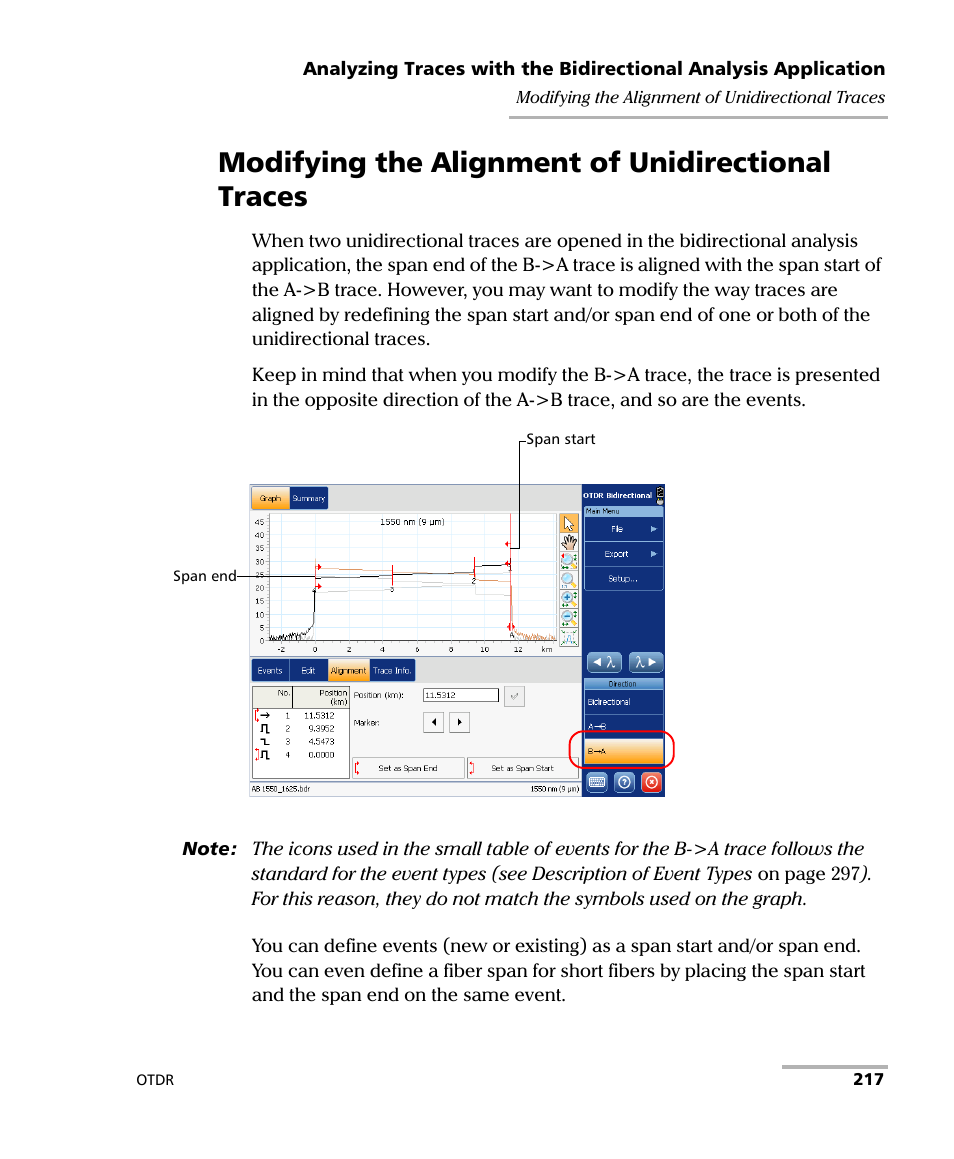 Modifying the alignment of unidirectional traces | EXFO FTB-7000 OTDR for FTB-200 v2 User Manual | Page 231 / 339