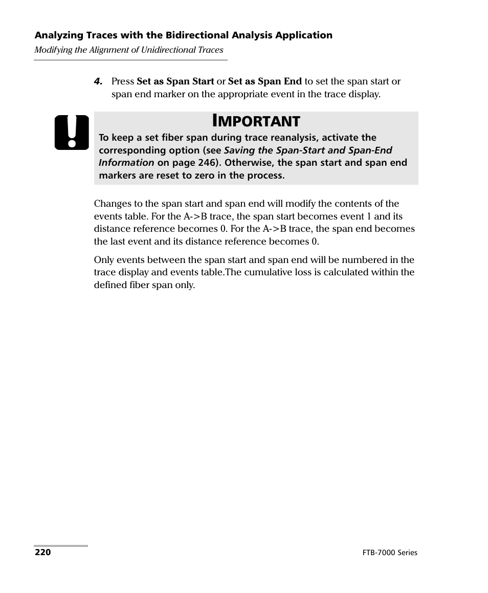 Mportant | EXFO FTB-7000 OTDR for FTB-200 v2 User Manual | Page 234 / 339