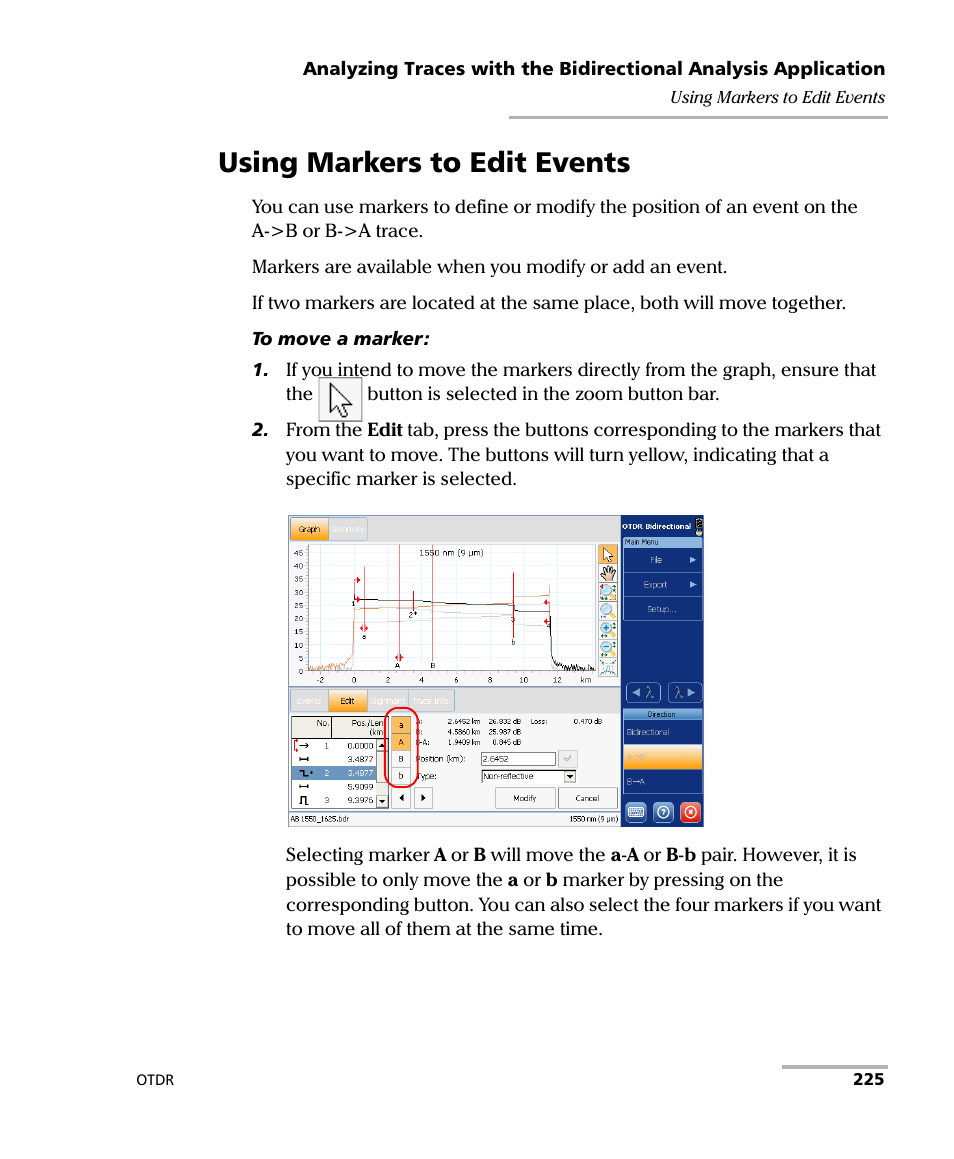 Using markers to edit events | EXFO FTB-7000 OTDR for FTB-200 v2 User Manual | Page 239 / 339