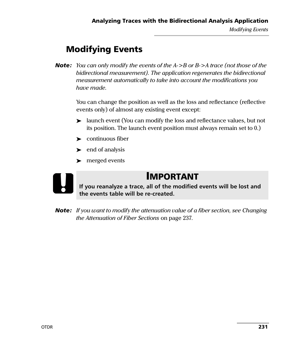 Modifying events, Mportant | EXFO FTB-7000 OTDR for FTB-200 v2 User Manual | Page 245 / 339