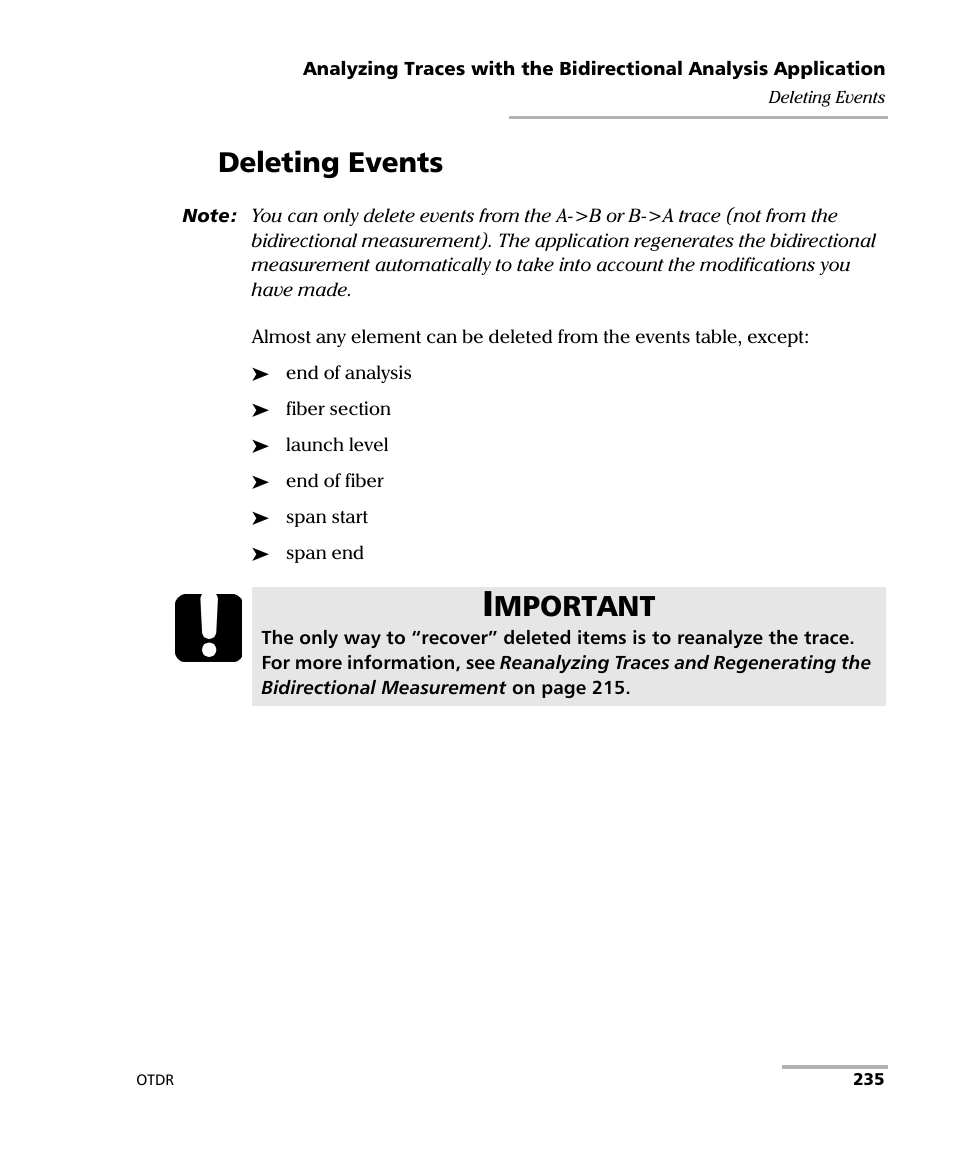 Deleting events, Mportant | EXFO FTB-7000 OTDR for FTB-200 v2 User Manual | Page 249 / 339