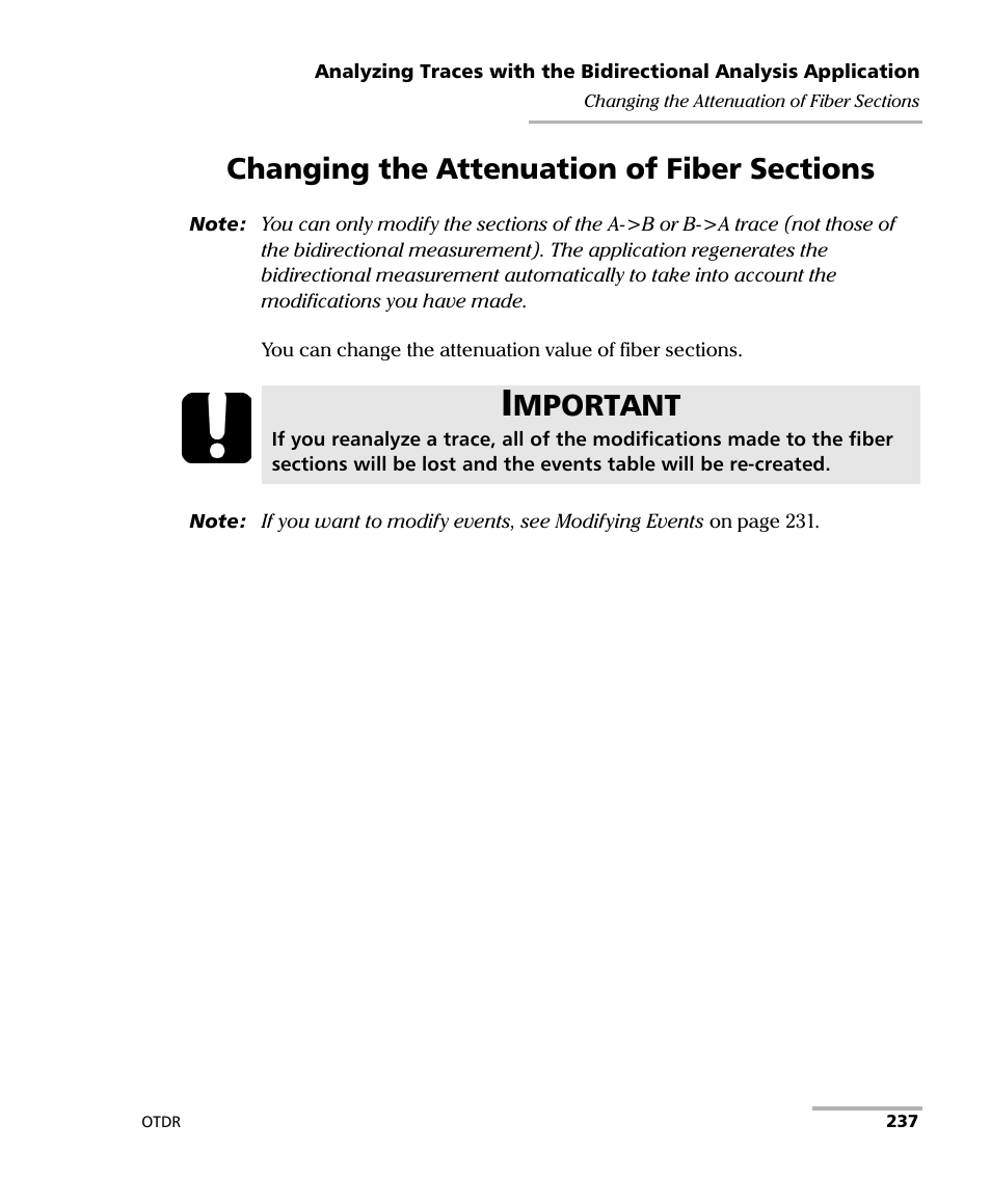 Changing the attenuation of fiber sections, Mportant | EXFO FTB-7000 OTDR for FTB-200 v2 User Manual | Page 251 / 339