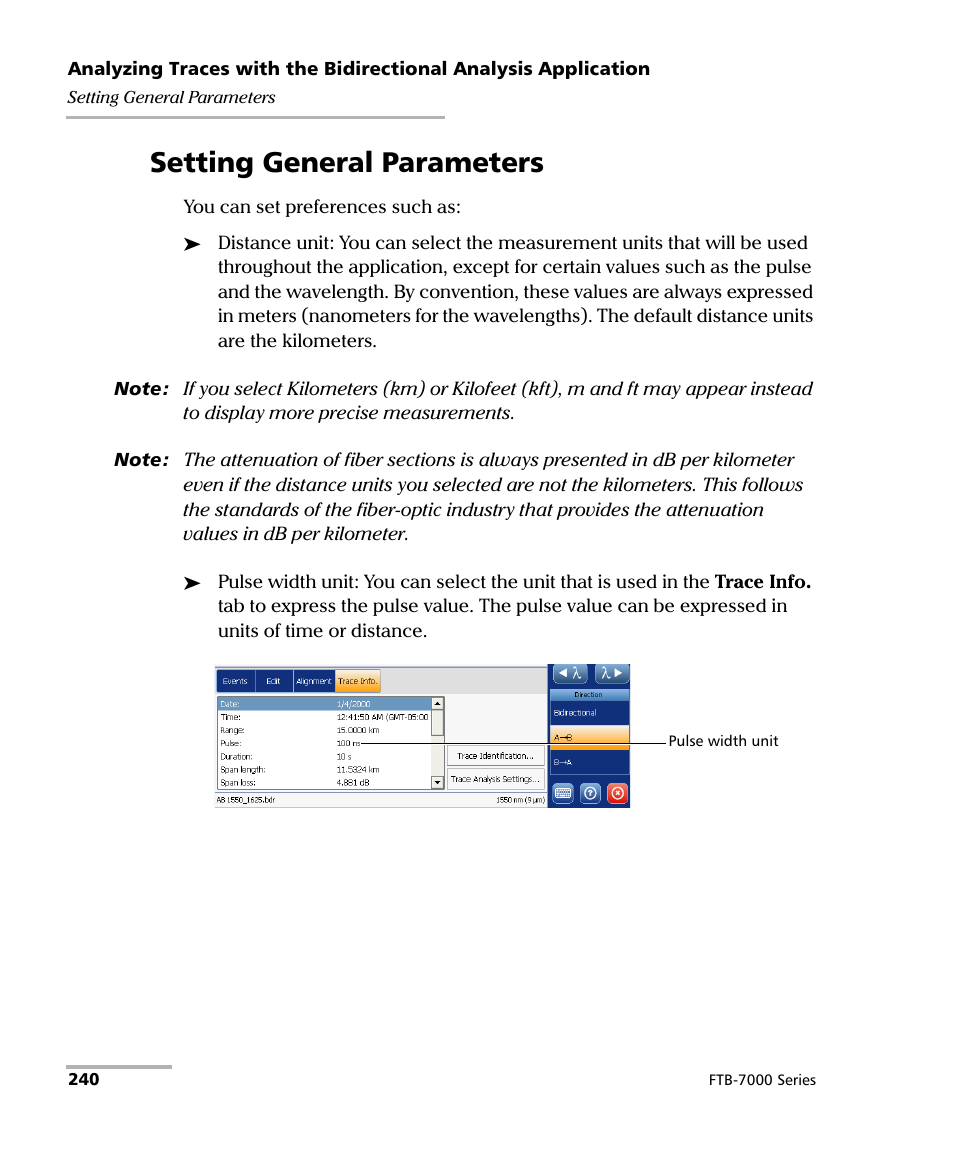 Setting general parameters | EXFO FTB-7000 OTDR for FTB-200 v2 User Manual | Page 254 / 339