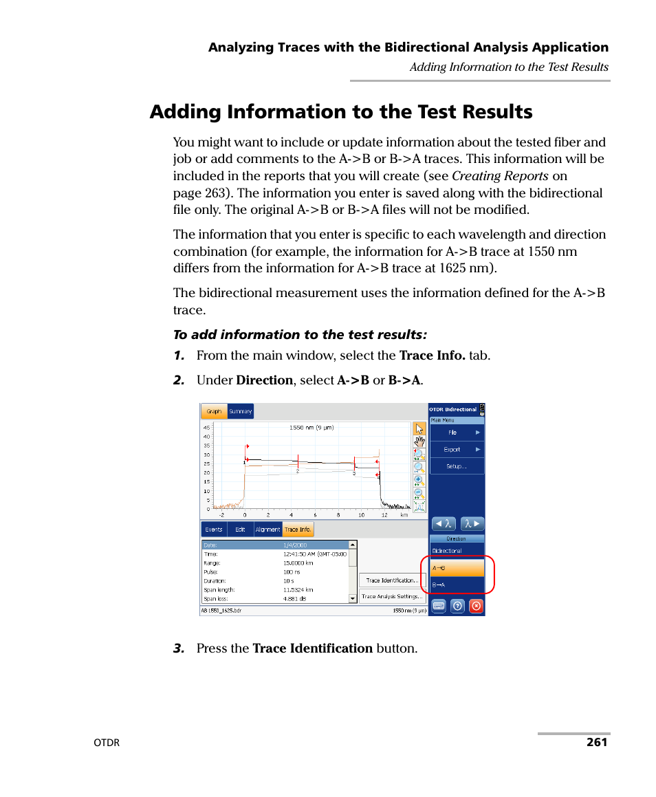 Adding information to the test results | EXFO FTB-7000 OTDR for FTB-200 v2 User Manual | Page 275 / 339