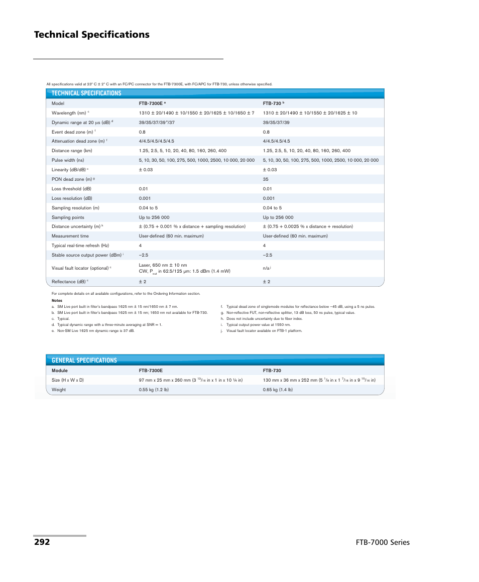 Technical specifications, Ftb-7000 series, General specifications | EXFO FTB-7000 OTDR for FTB-200 v2 User Manual | Page 306 / 339