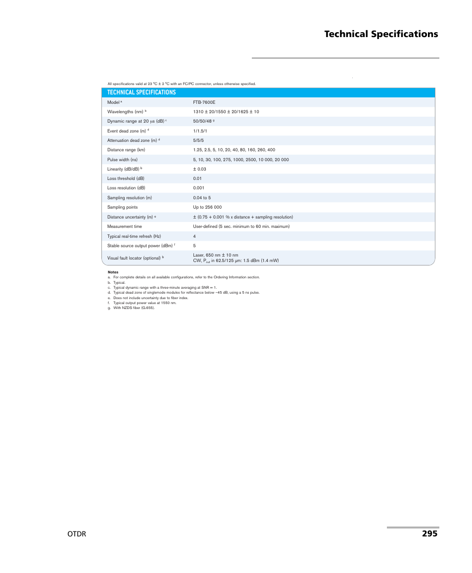 Technical specifications, Otdr | EXFO FTB-7000 OTDR for FTB-200 v2 User Manual | Page 309 / 339