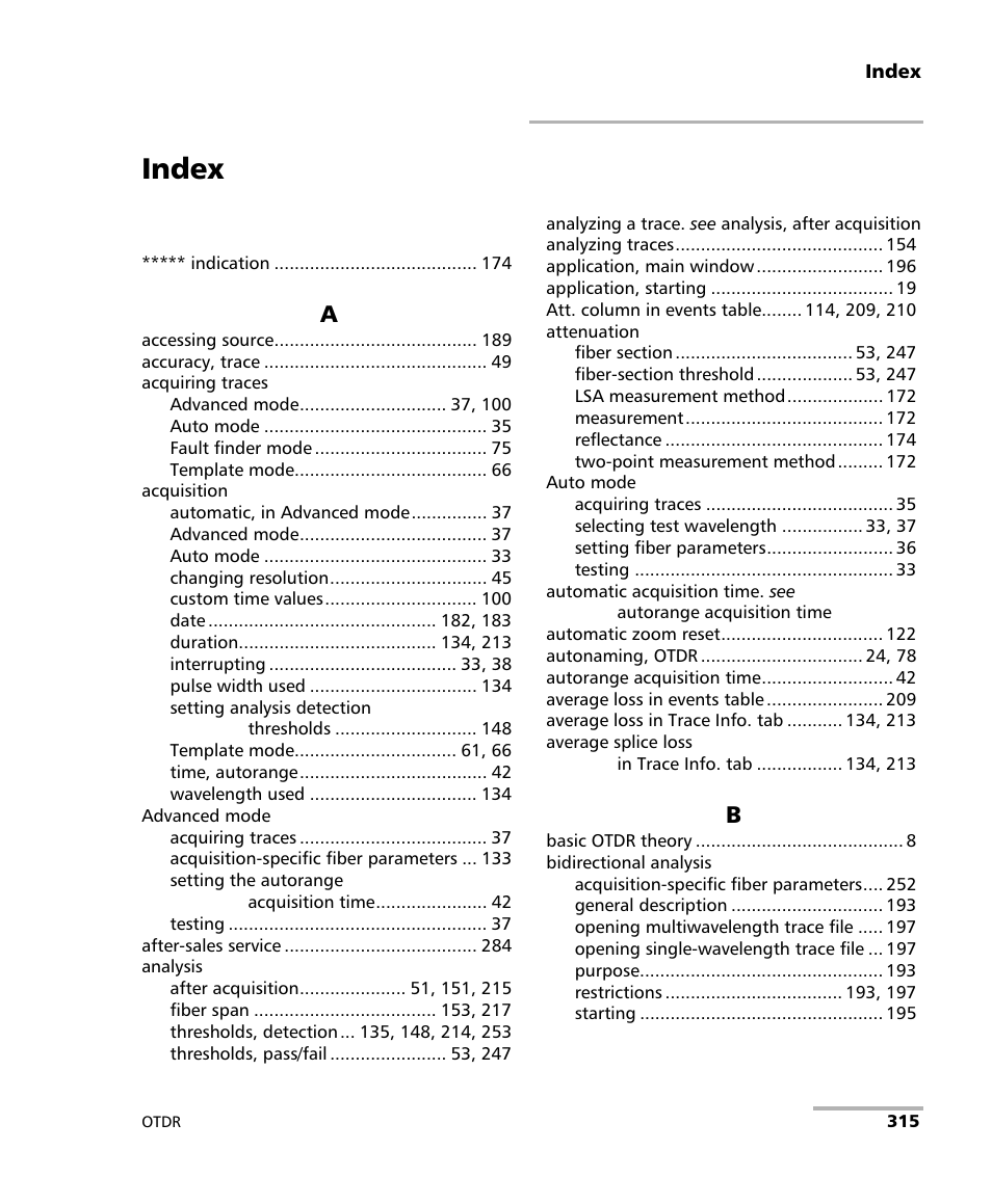 Index | EXFO FTB-7000 OTDR for FTB-200 v2 User Manual | Page 329 / 339