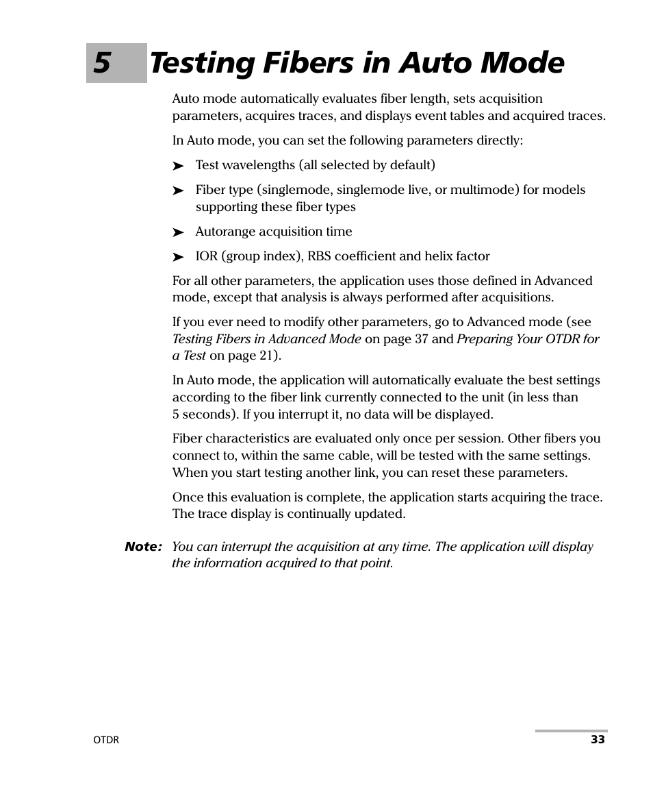 5 testing fibers in auto mode, 5testing fibers in auto mode | EXFO FTB-7000 OTDR for FTB-200 v2 User Manual | Page 47 / 339