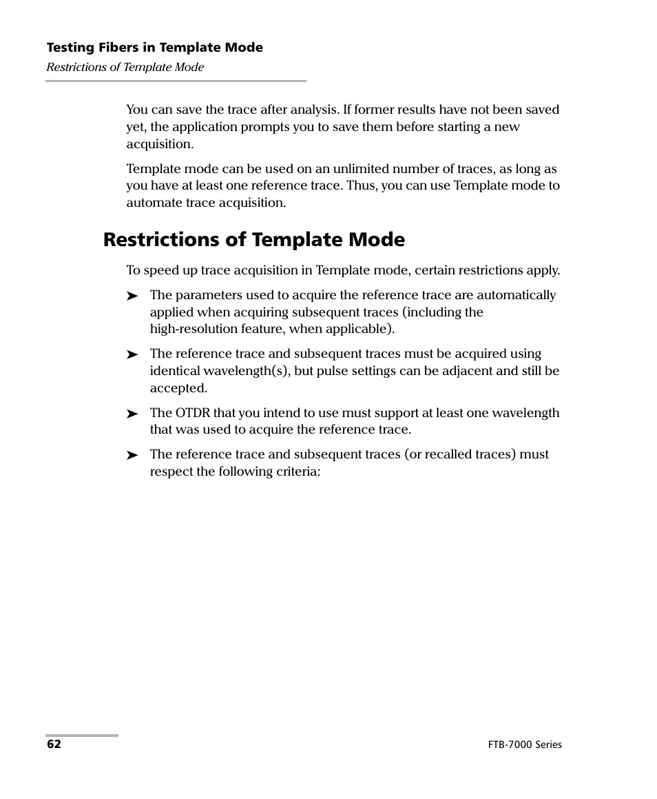 Restrictions of template mode | EXFO FTB-7000 OTDR for FTB-200 v2 User Manual | Page 76 / 339