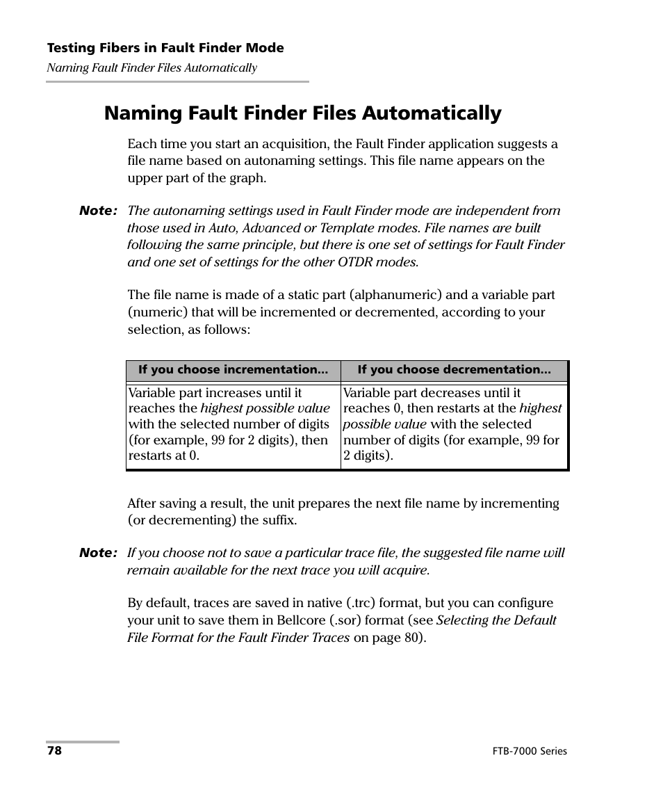 Naming fault finder files automatically | EXFO FTB-7000 OTDR for FTB-200 v2 User Manual | Page 92 / 339