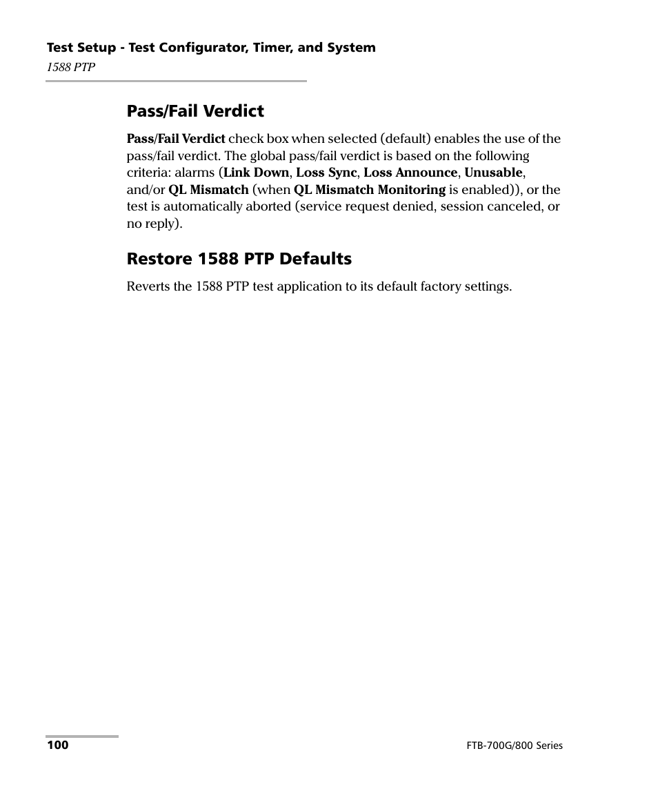 Pass/fail verdict, Restore 1588 ptp defaults | EXFO FTB-800 Series for FTB-1 User Manual | Page 110 / 621