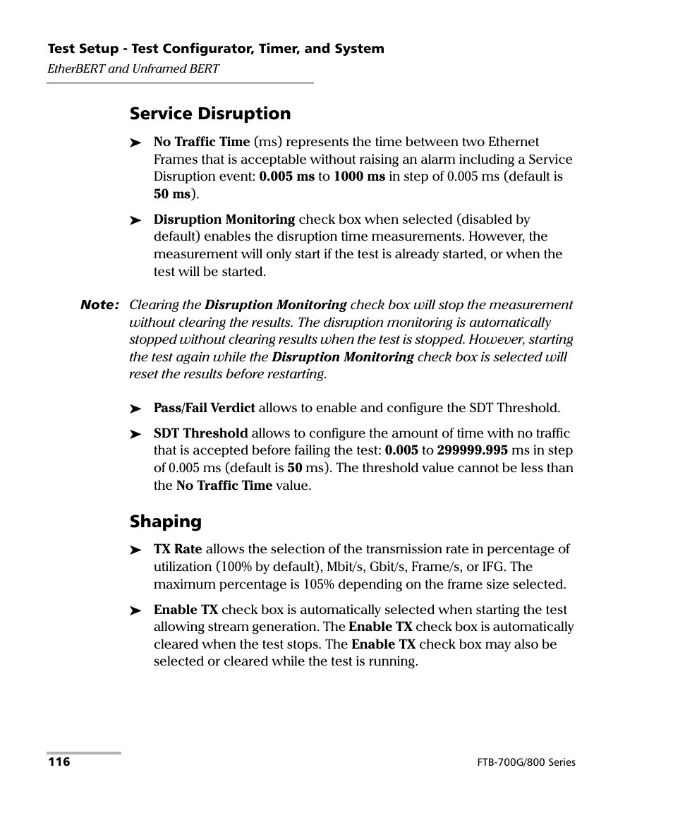 Service disruption, Shaping | EXFO FTB-800 Series for FTB-1 User Manual | Page 126 / 621