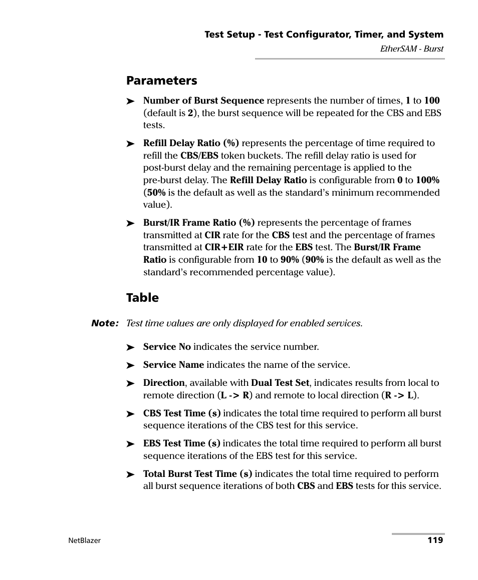 Parameters, Table | EXFO FTB-800 Series for FTB-1 User Manual | Page 129 / 621