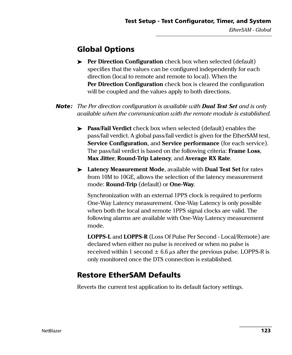 Global options, Restore ethersam defaults | EXFO FTB-800 Series for FTB-1 User Manual | Page 133 / 621
