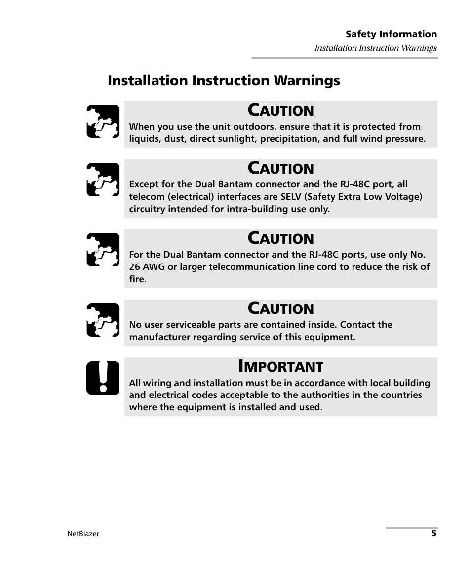 Installation instruction warnings | EXFO FTB-800 Series for FTB-1 User Manual | Page 15 / 621
