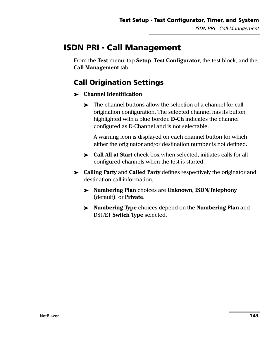 Isdn pri - call management, Call origination settings | EXFO FTB-800 Series for FTB-1 User Manual | Page 153 / 621