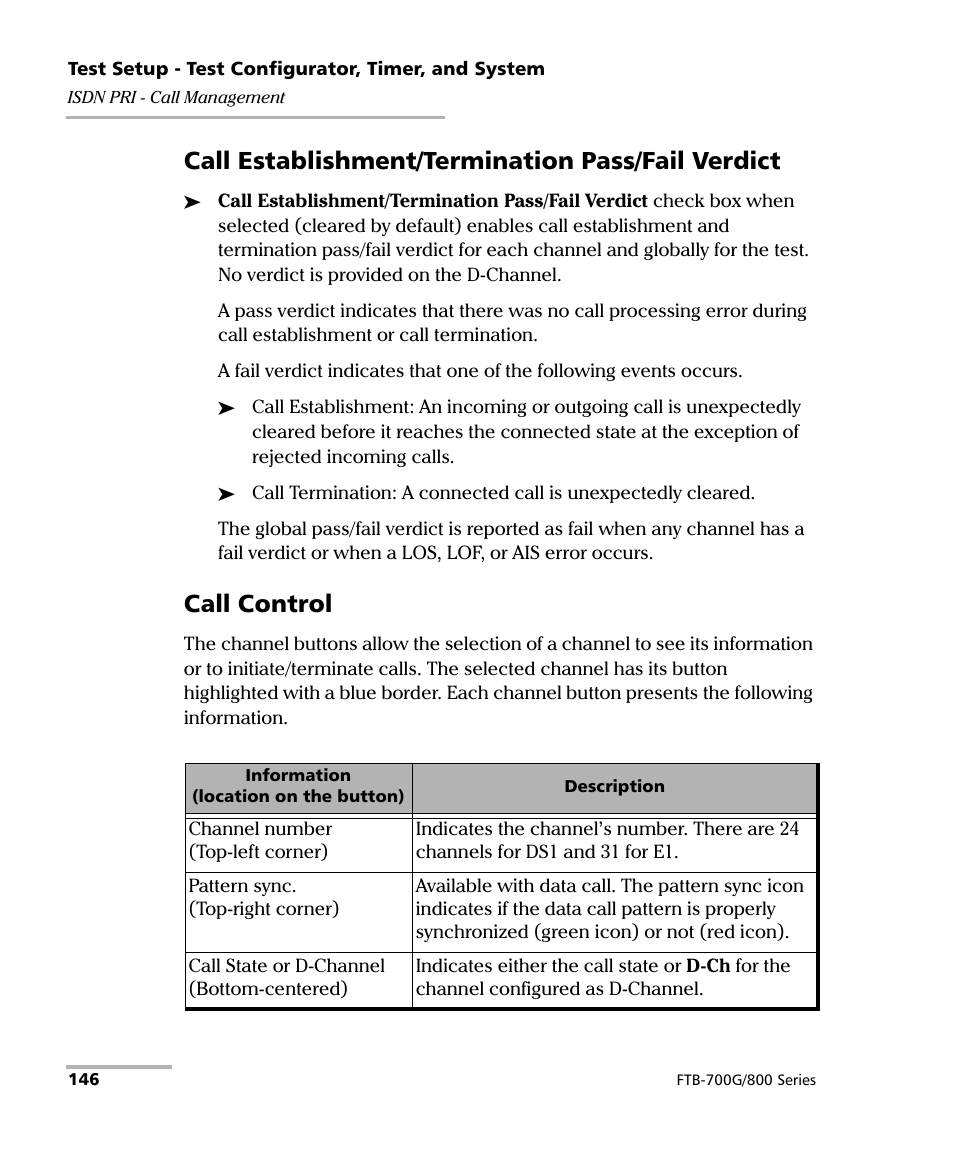 Call establishment/termination pass/fail verdict, Call control | EXFO FTB-800 Series for FTB-1 User Manual | Page 156 / 621